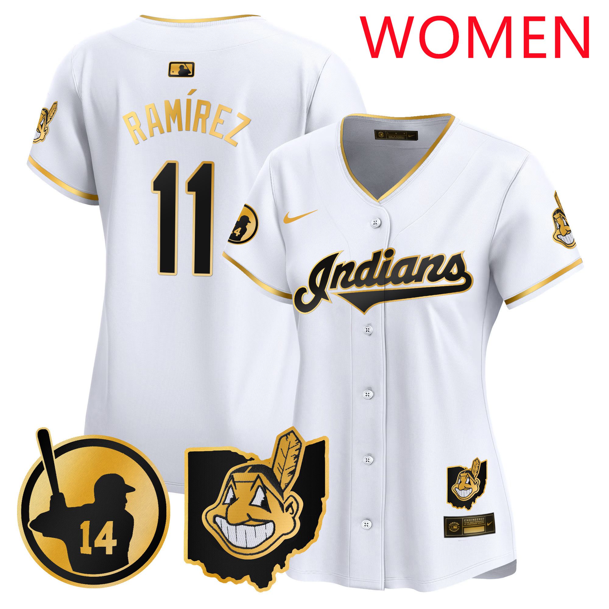 Women Cleveland Indians #11 Ramirez White Nike 2025 Patch Vapor Premier Limited MLB Jersey